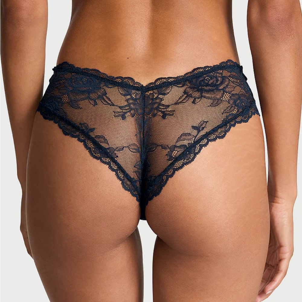 Victoria’s Secret High Leg Cheeky Panty Lace Dark Twilight Blue Size Small NWT